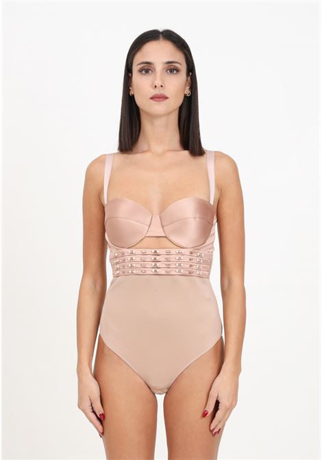 Satin bodysuit with candy violet embroidery for women ELISABETTA FRANCHI | Body | BO00937E2283