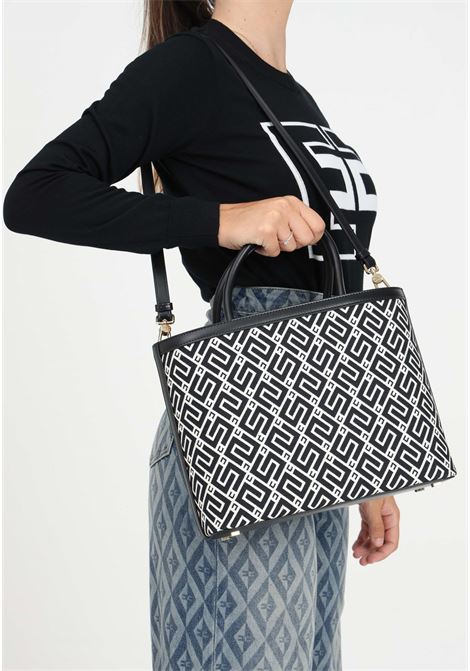 Black shopper for women with all-over logo pattern ELISABETTA FRANCHI | Bag | BS06A36E2110