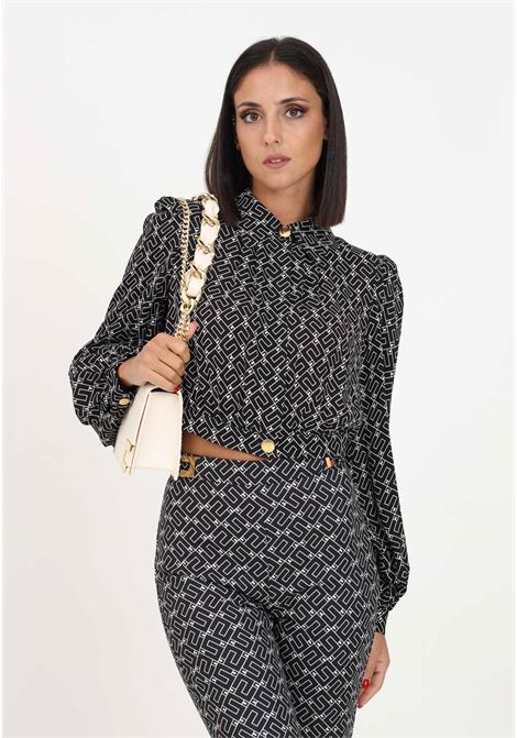 Elegant black shirt for women with logo pattern ELISABETTA FRANCHI | Shirt | CA00336E2685