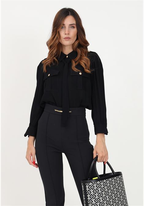 Elegant black women's shirt with scarf ELISABETTA FRANCHI | Shirt | CA00436E2110