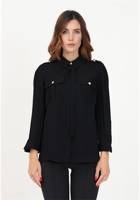 Elegant black women's shirt with scarf ELISABETTA FRANCHI | Shirt | CA00436E2110