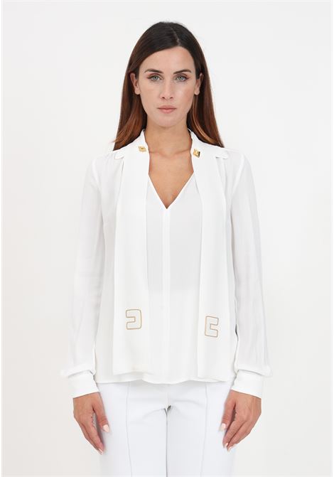 White viscose shirt with scarf for women ELISABETTA FRANCHI | Blouses | CA00736E2360