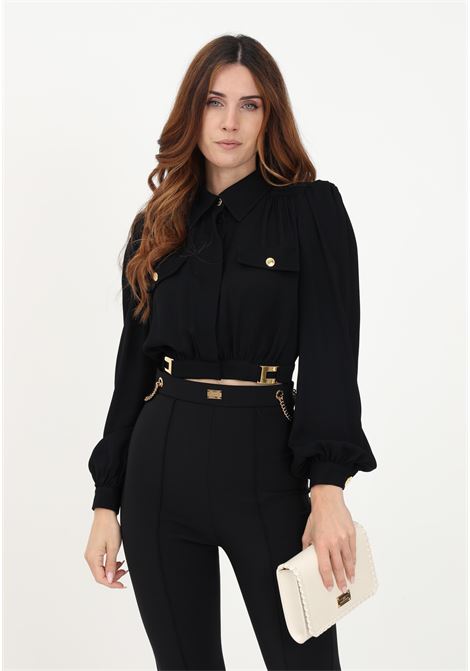 Black elegant women's shirt with applications ELISABETTA FRANCHI | Shirt | CA02436e2110