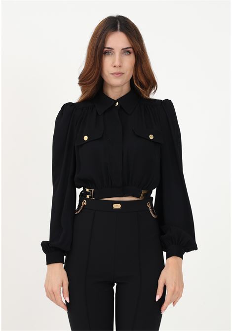 Black elegant women's shirt with applications ELISABETTA FRANCHI | Shirt | CA02436e2110