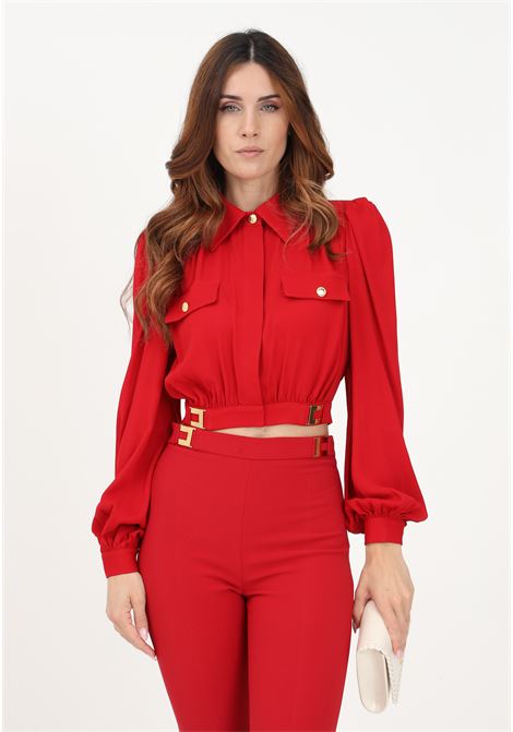 Elegant red women's shirt with applications ELISABETTA FRANCHI | Shirt | CA02436e2AU2