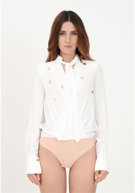Body bianco da donna con applicazioni placche logo ELISABETTA FRANCHI | Body | CB00336E2360
