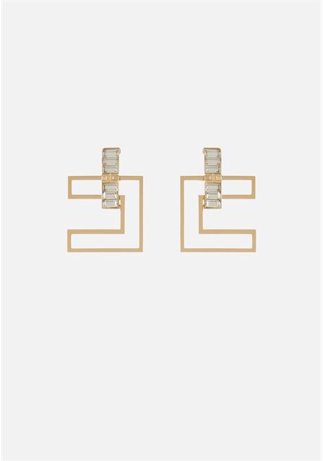 Earrings with cut-out logo and gold rhinestones for women ELISABETTA FRANCHI | Bijoux | OR21A36E2610