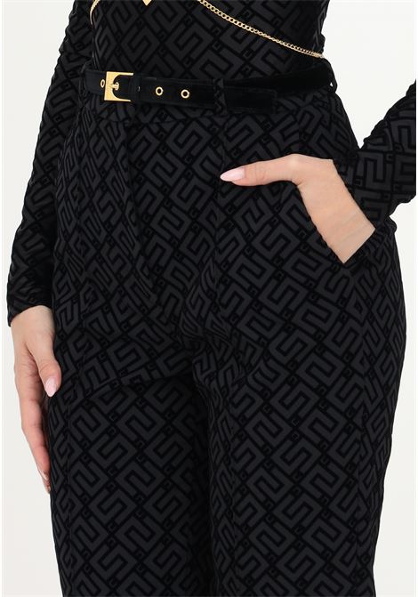 Black women's cigarette trousers with flock logo pattern ELISABETTA FRANCHI | Pants | PA01636E2110