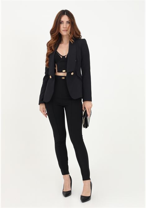 Pantalone elegante nero da donna con applicazioni di catene ELISABETTA FRANCHI | Pantaloni | PA02036E2110