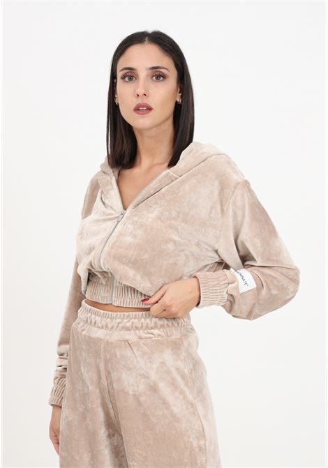 Women's sweatshirt in soft velvety fabric with cropped hood HINNOMINATE | HNW1033NOCCIOLA