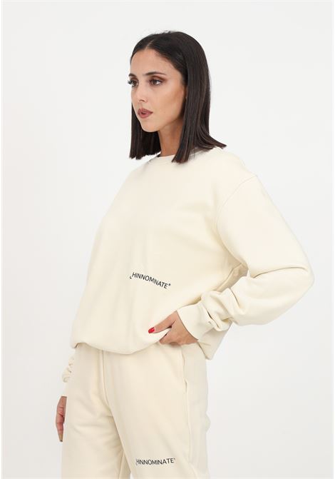 Butter-colored crewneck sweatshirt for women with brand logo HINNOMINATE | Hoodie | HNW902BURRO