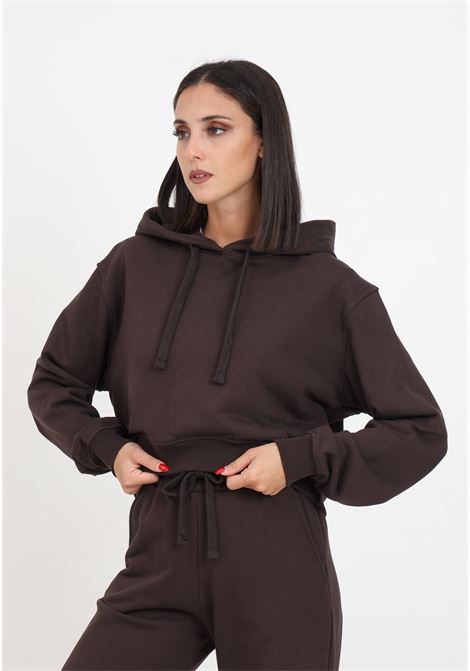 Brown crop sweatshirt with hood for women HINNOMINATE | Hoodie | HNW905MORO