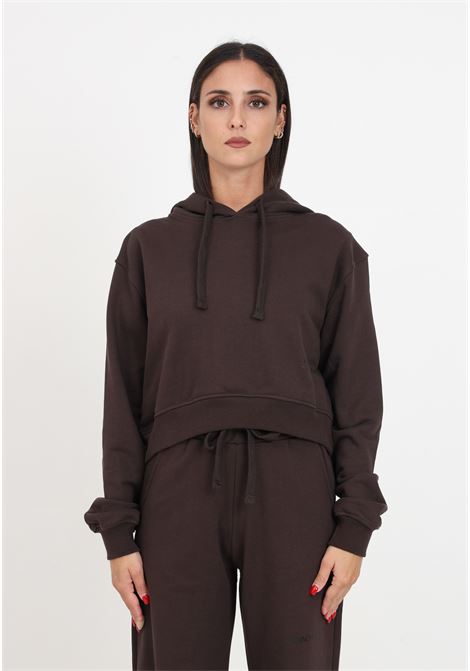 Brown crop sweatshirt with hood for women HINNOMINATE | Hoodie | HNW905MORO
