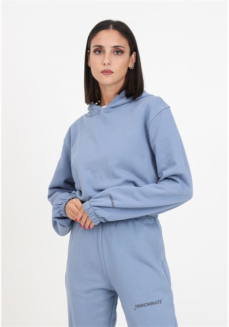 Short light blue sweatshirt with hood and logo for women HINNOMINATE | Hoodie | HNW961AVIO