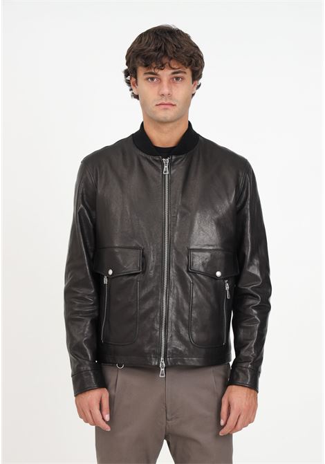 Black leather jacket with flap pocket for men I'M BRIAN | Jackets | GIU2634009