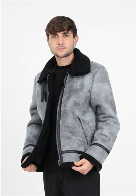 Gray eco-sheepskin with teddy collar for men I'M BRIAN | Jackets | MM2628GRIG