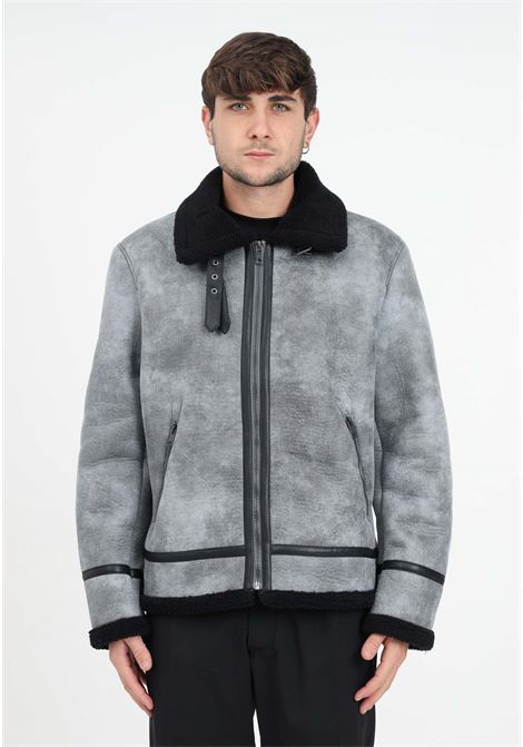 Gray eco-sheepskin with teddy collar for men I'M BRIAN | Jackets | MM2628GRIG