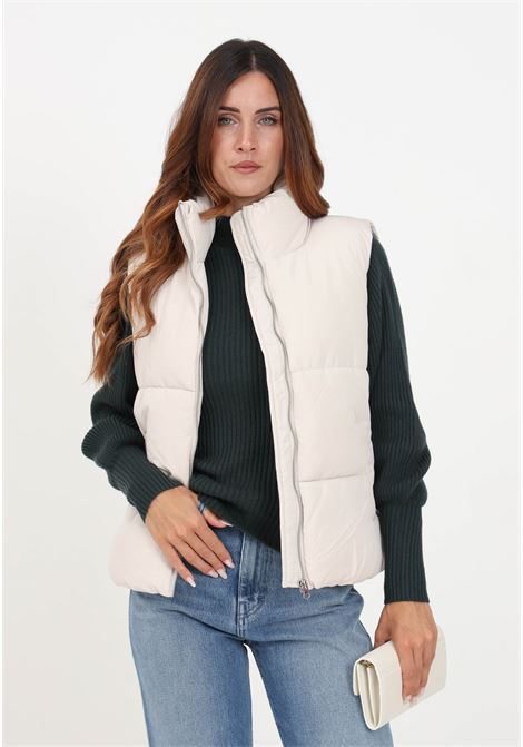 Cream sleeveless jacket with zip in imitation leather for women JDY | Jackets | 15234210MOONBEAM