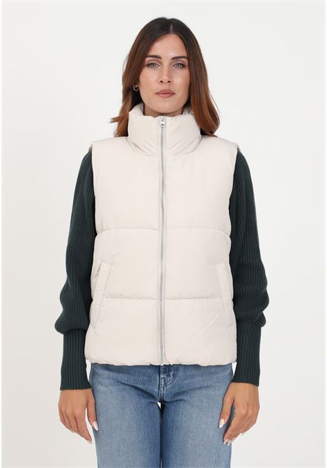 Cream sleeveless jacket with zip in imitation leather for women JDY | Jackets | 15234210MOONBEAM