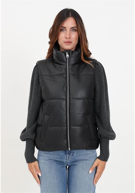 Women's black leather-like sleeveless vest with zip. JDY | Jackets | 15238350BLACK