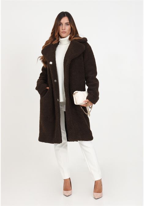 Long dark brown teddy effect coat for women JDY | Coat | 15265762CHOCOLATE BROWN