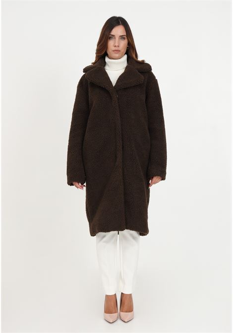 Long dark brown teddy effect coat for women JDY | Coat | 15265762CHOCOLATE BROWN
