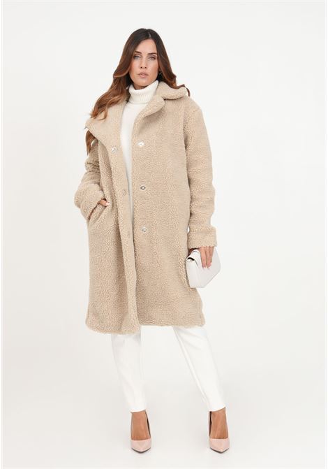 Casual dark brown teddy effect coat for women JDY | Coat | 15265762IRISH CREAM