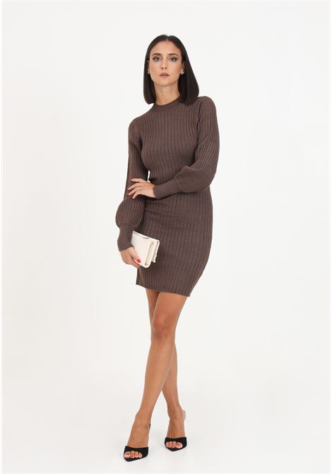Brown ribbed mini dress for women with high neck JDY | Dresses | 15271590CHOCOLATE BROWN