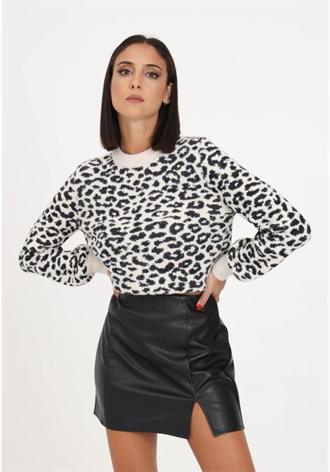 Women's pullover with beige and black animal print JDY | Knitwear | 15292890CEMENT