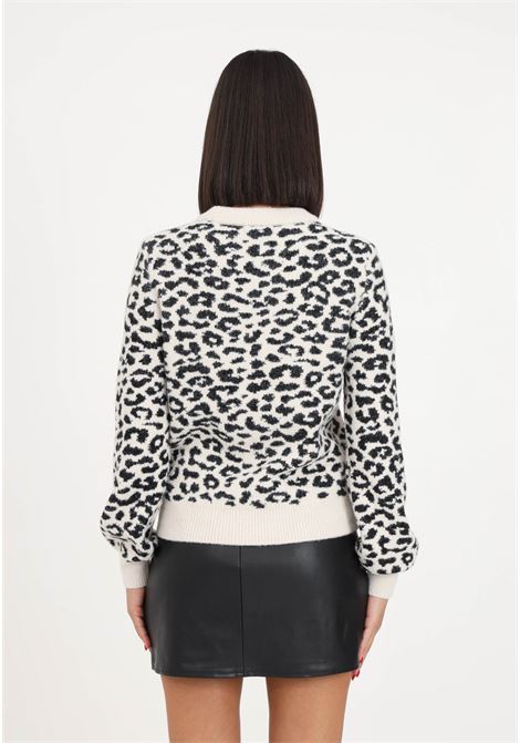 Women's pullover with beige and black animal print JDY | Knitwear | 15292890CEMENT