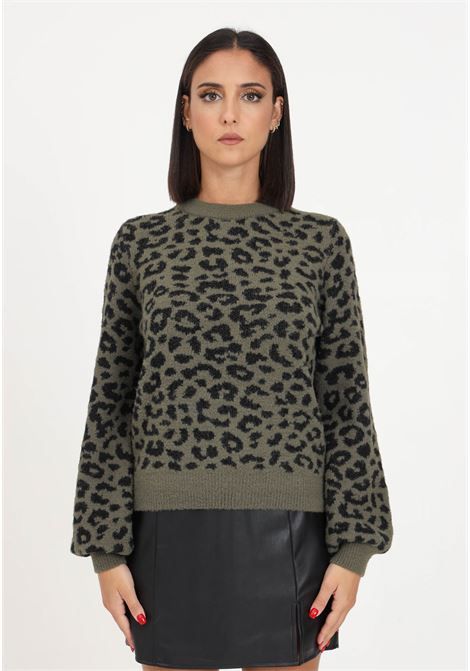 Military green and black animal print women's pullover JDY | Knitwear | 15292890KALAMATA