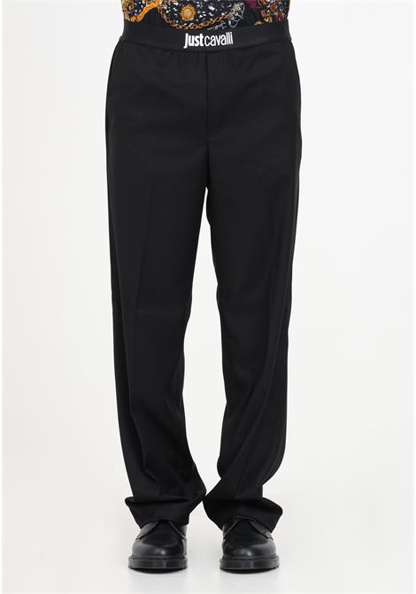 Black trousers with logoed elastic for men JUST CAVALLI | Pants | 75OAA105N0203899