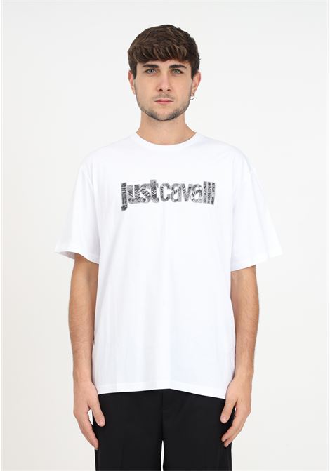T-shirt bianca con stampa logo da uomo JUST CAVALLI | T-shirt | 75OAHG05CJ300003