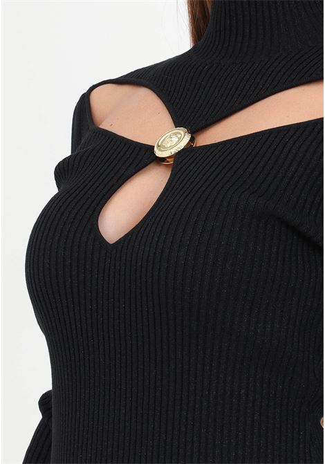 Black turtleneck with cut-out and medal for women JUST CAVALLI | Knitwear | 75PAFM24CM38N899
