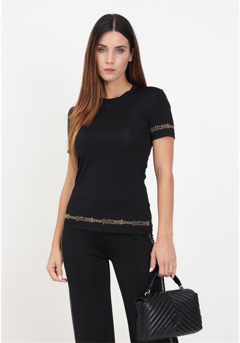 T-shirt nera con strass da donna JUST CAVALLI | T-shirt | 75PAH611J0072899