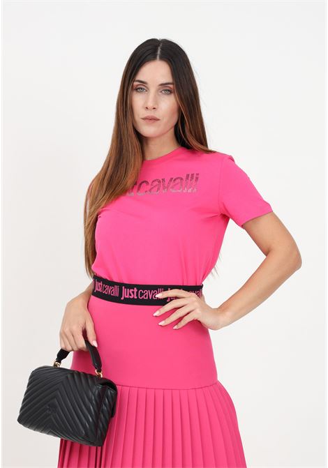 Fuchsia t-shirt with shaded rhinestones for women JUST CAVALLI | T-shirt | 75PAHE00CJ110455