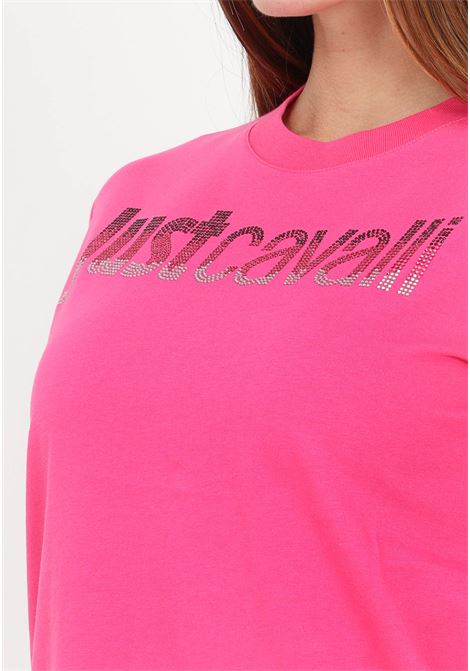 T-shirt fucsia con strass sfumati da donna JUST CAVALLI | T-shirt | 75PAHE00CJ110455