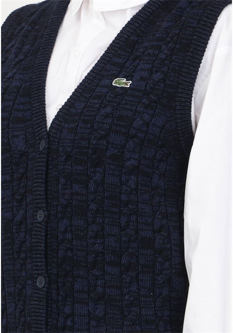 Gilet blu senza maniche in maglia a trecce misto lana/cotone da donna LACOSTE | Gilet | AF0623L6L
