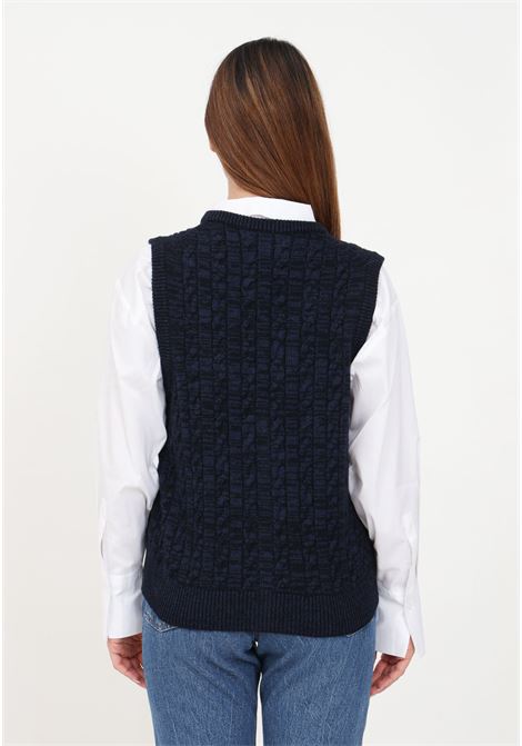 Blue sleeveless wool/cotton blend cable knit vest for women LACOSTE | Vests | AF0623L6L