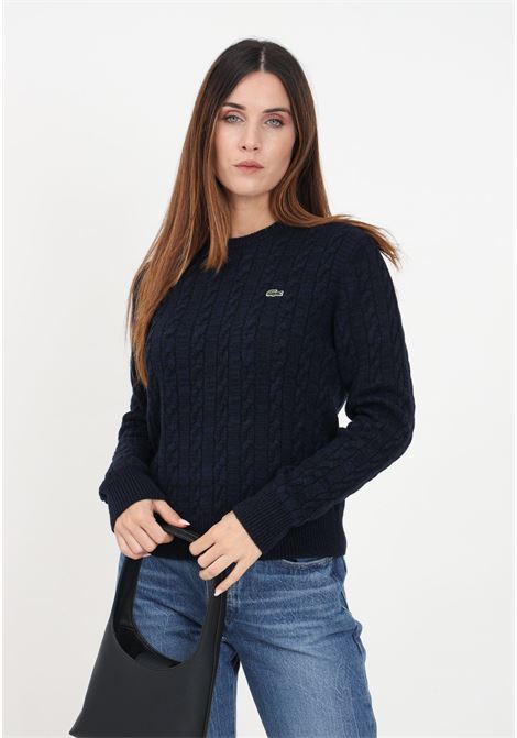 Blue wool/cotton blend cable-knit sweater for women LACOSTE | Knitwear | AF0633L6L