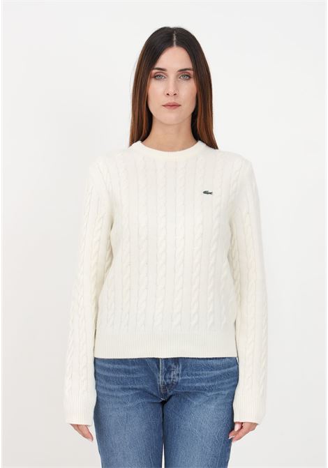 White wool/cotton blend cable-knit sweater for women LACOSTE | Knitwear | AF0633NYV
