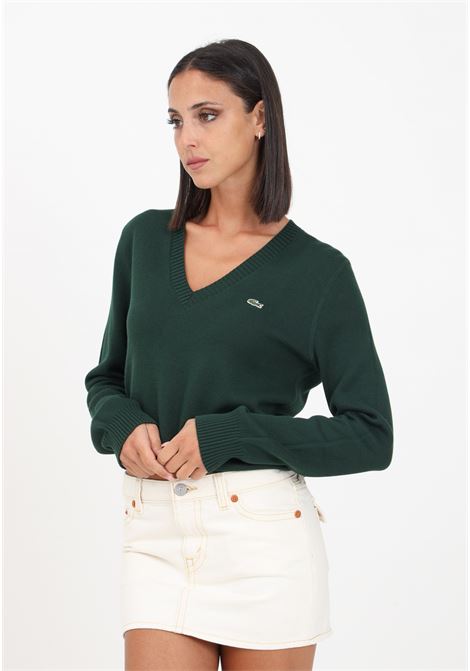 Green women's sweater with logo patch LACOSTE | Knitwear | AF3324YZP