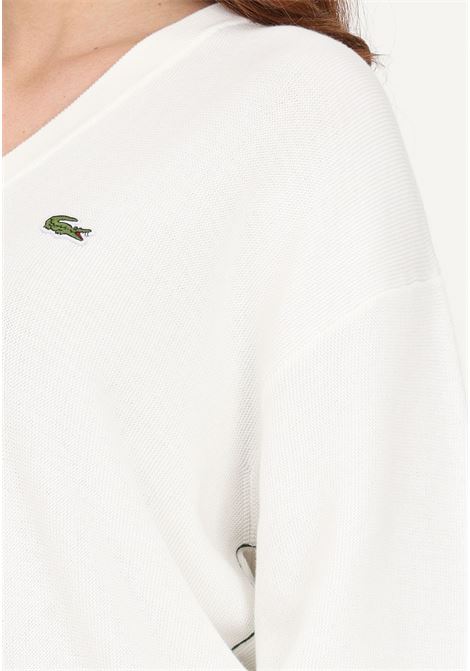 Maglioncino a maniche lunghe bianco da donna con patch coccodrillo LACOSTE | Maglieria | AF562270V