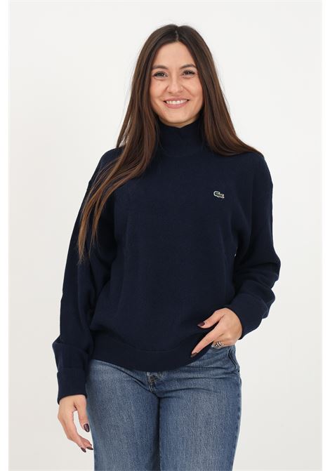 Blue turtleneck sweater with side seams and contrasting logo LACOSTE | Knitwear | AF9542166