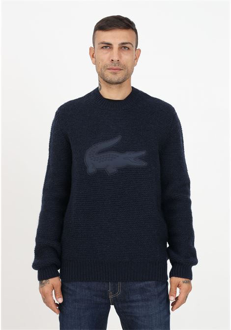 Blue embossed sweater with front logo for men LACOSTE | Knitwear | AH0813HDE