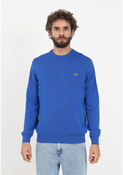Blue pullover with logo patch for men LACOSTE | Knitwear | AH1985JQ0