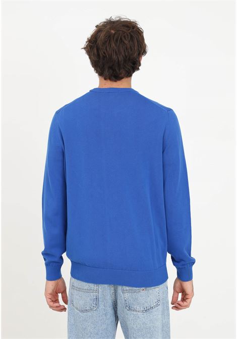 Blue pullover with logo patch for men LACOSTE | Knitwear | AH1985JQ0