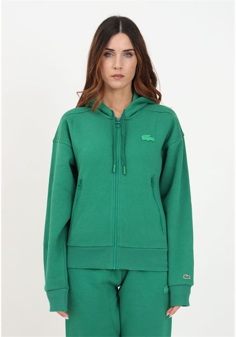 Felpa verde con cappuccio e logo da donna LACOSTE | SF1877CNQ