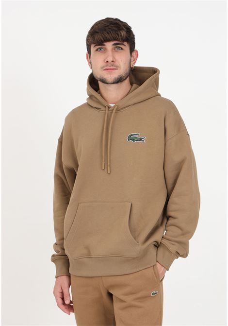 Brown sweatshirt with hood and patch for men LACOSTE | Hoodie | SH6404SIX