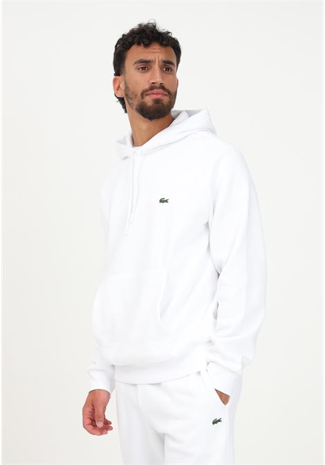 White hooded sweatshirt for men embellished with logo patch LACOSTE | SH9623001